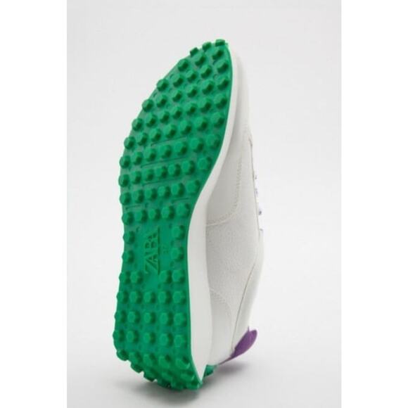 Zara Women's Sneakers Lace-Up Off White Purple Green Size EU 39 - Picture 3 of 11